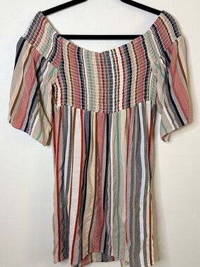 F&F Smocked Stripe Peasant Top Off Shoulder Boho Blouse Size 6
